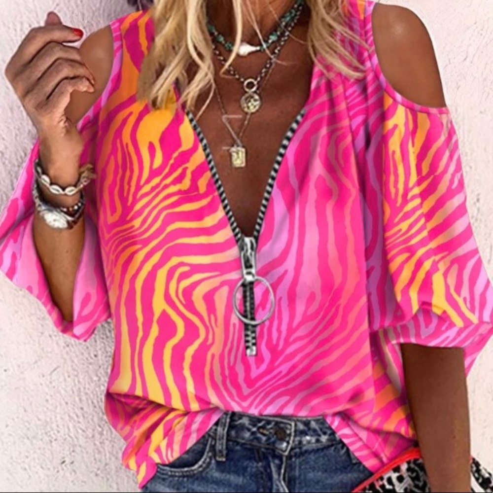 Brand New Hot Pink Zebra Striped Top M